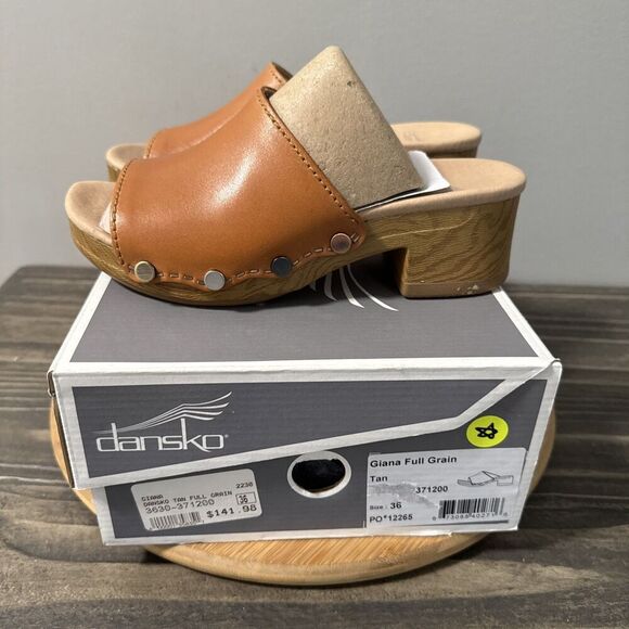 Dansko Giana Full Grain Womens Size 6 Heeled Sandals Tan Shoes 3630-371200 NEW